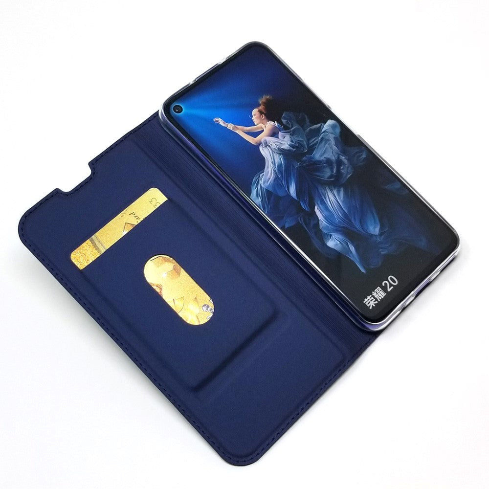 Huawei Nova 5T / Honor 20 Magnetic Leather Cover m. Kortholder mørkeblå