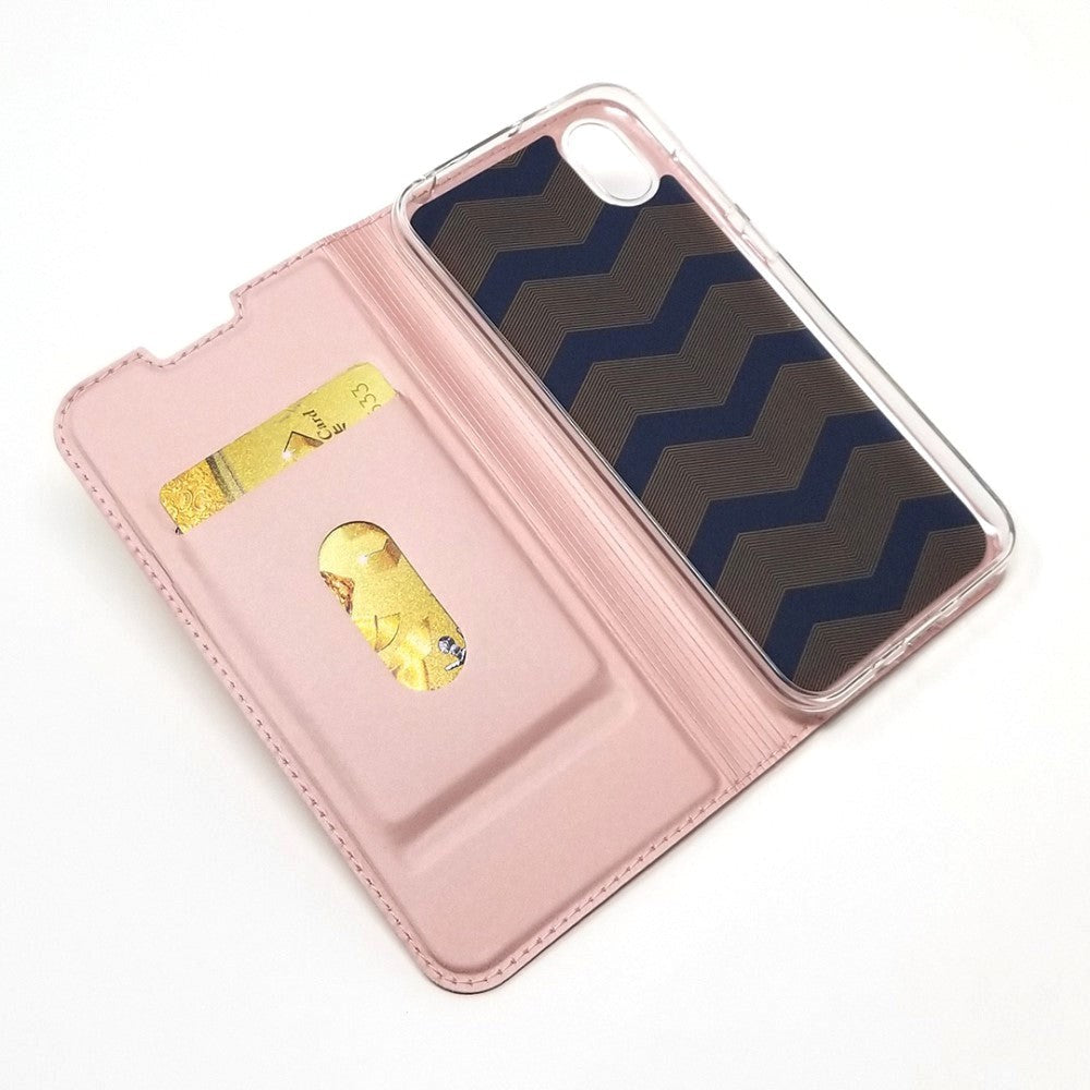 Huawei Y5 (2019) Slim Leather Flip Cover m. Kortholder - Rose Gold