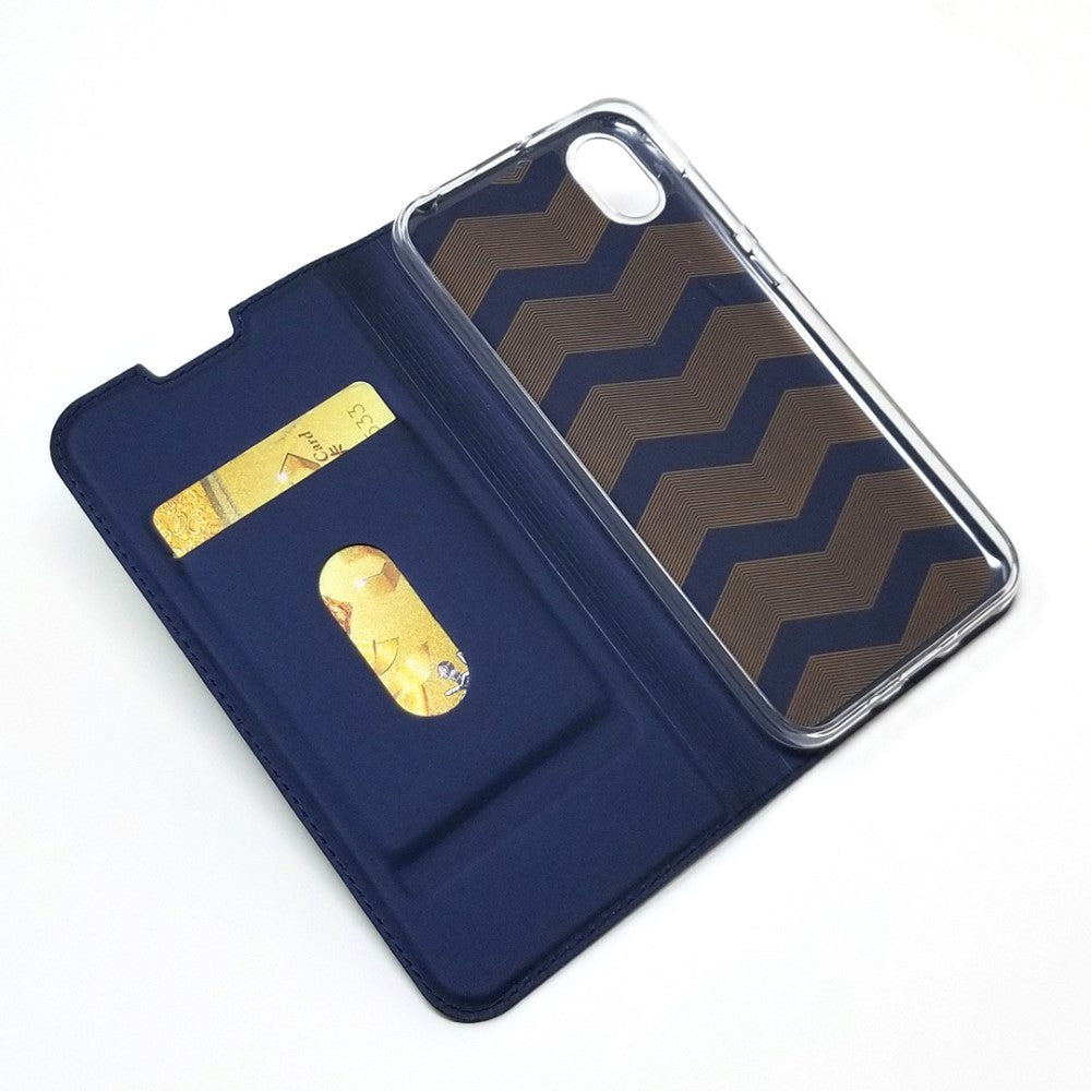 Huawei Y5 (2019) Slim Leather Flip Cover m. Kortholder - Blå