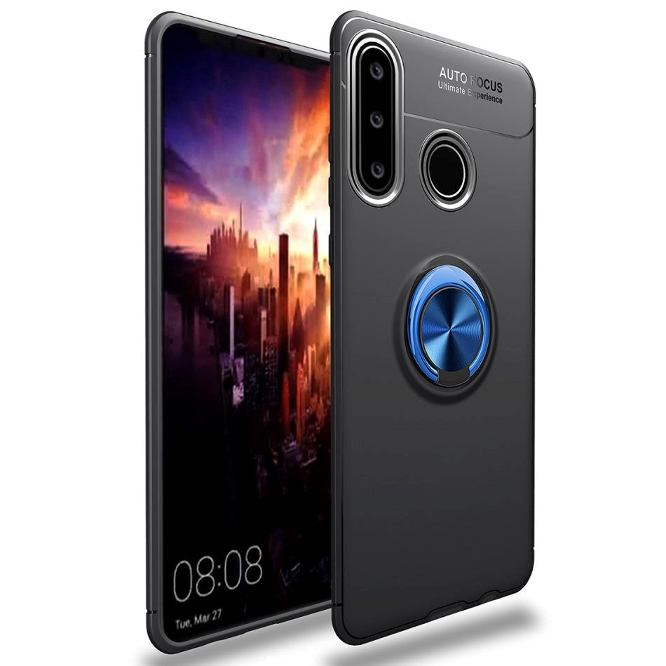 Huawei P40 Lite E deksel m. Magnetisk stativ svart m. Blå ring