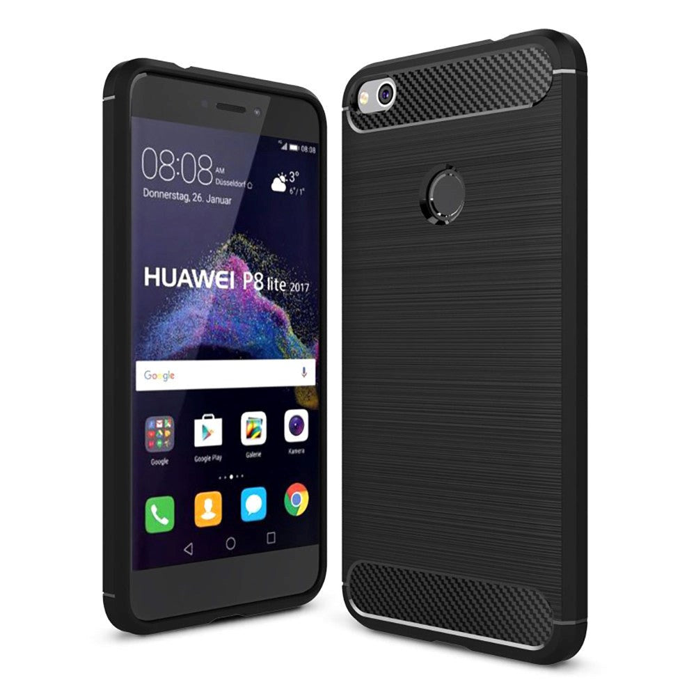 Huawei Honor 8 Lite børstet karbonfiber TPU plastdeksel Svart
