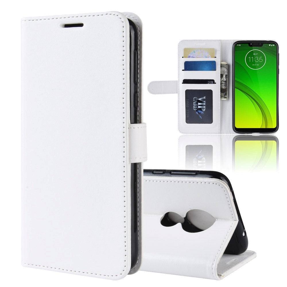 Motorola Moto G7 Power skinnende skinndeksel m. Lommebok hvit