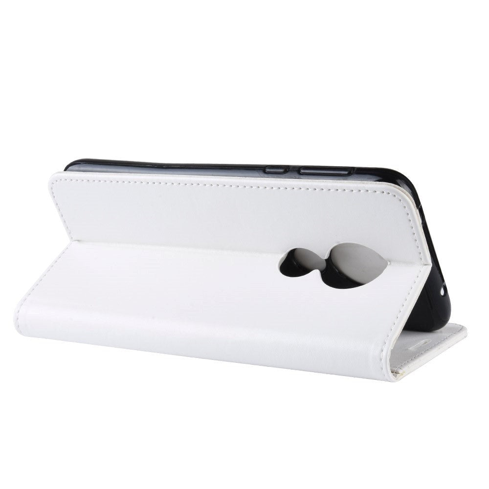 Motorola Moto G7 Power skinnende skinndeksel m. Lommebok hvit