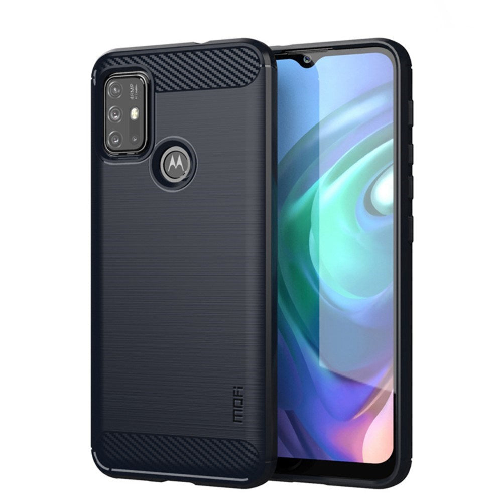 Motorola Moto G10 / G20 / G30 Mofi Brushed Carbon Fiber Fleksibelt Plastik Bagside Cover - Blå