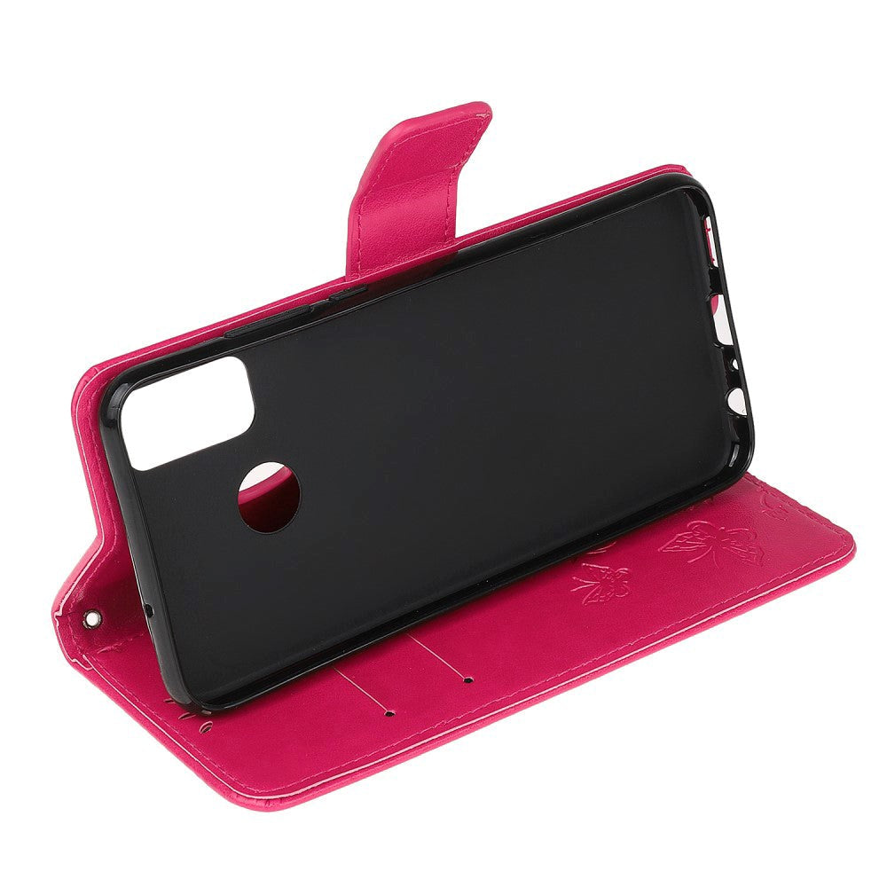 Motorola Moto G60 flipdeksel m. Lommebok - Blomster og sommerfugler - Rød