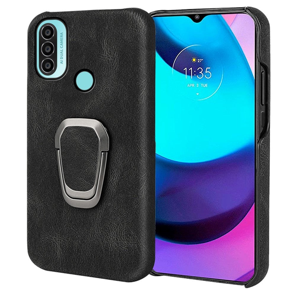 Motorola Moto E40 / E30 / E20 Læder Bagside Cover m. Kickstand - Sort