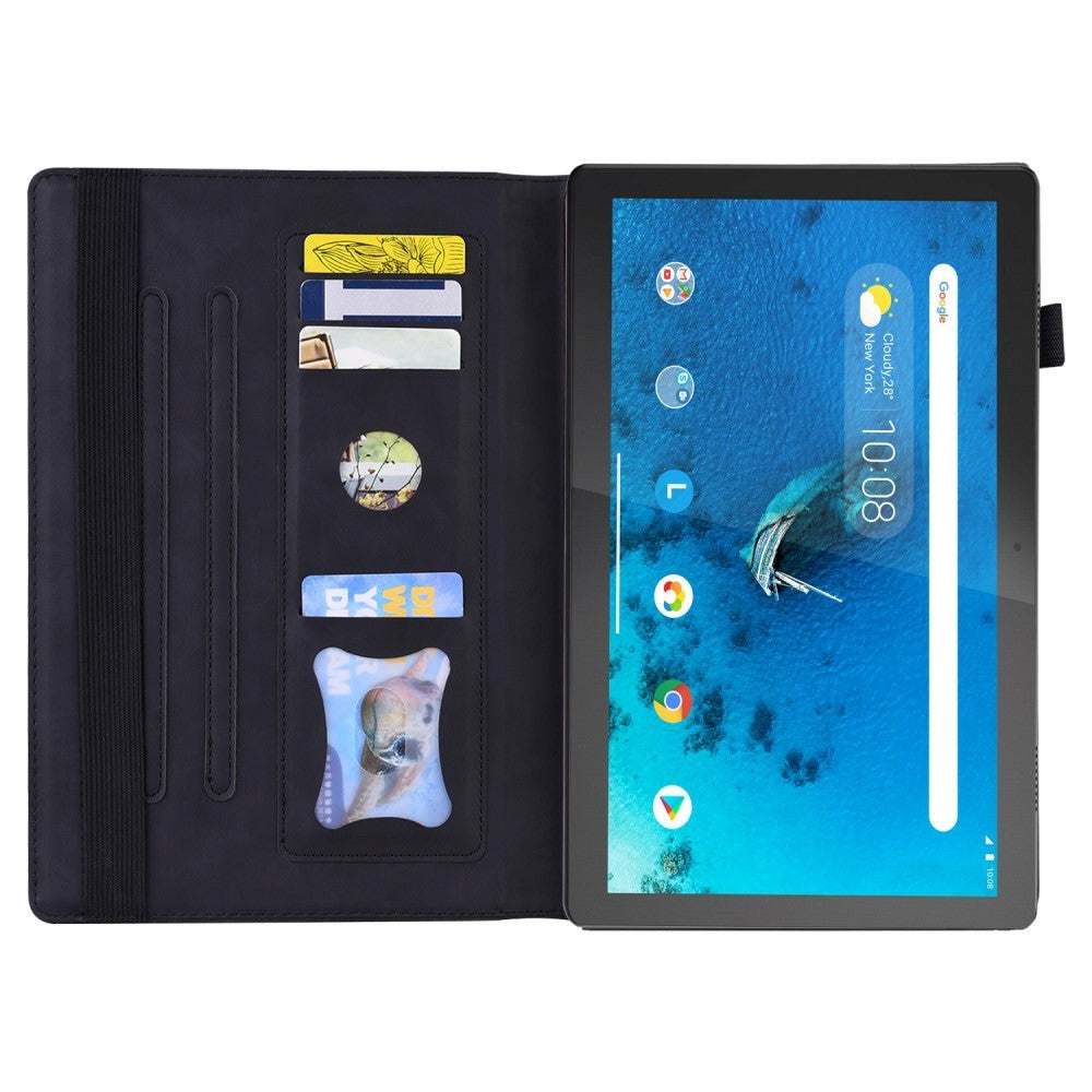 Lenovo Tab M10 FHD REL (TB-X605FC/LC) Leather Flip Cover m. Penneholder og kortholder - Svart