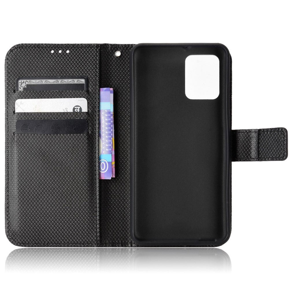 Motorola Moto E32 / E32s Leather Flip Cover m. Diamanttekstur - Svart
