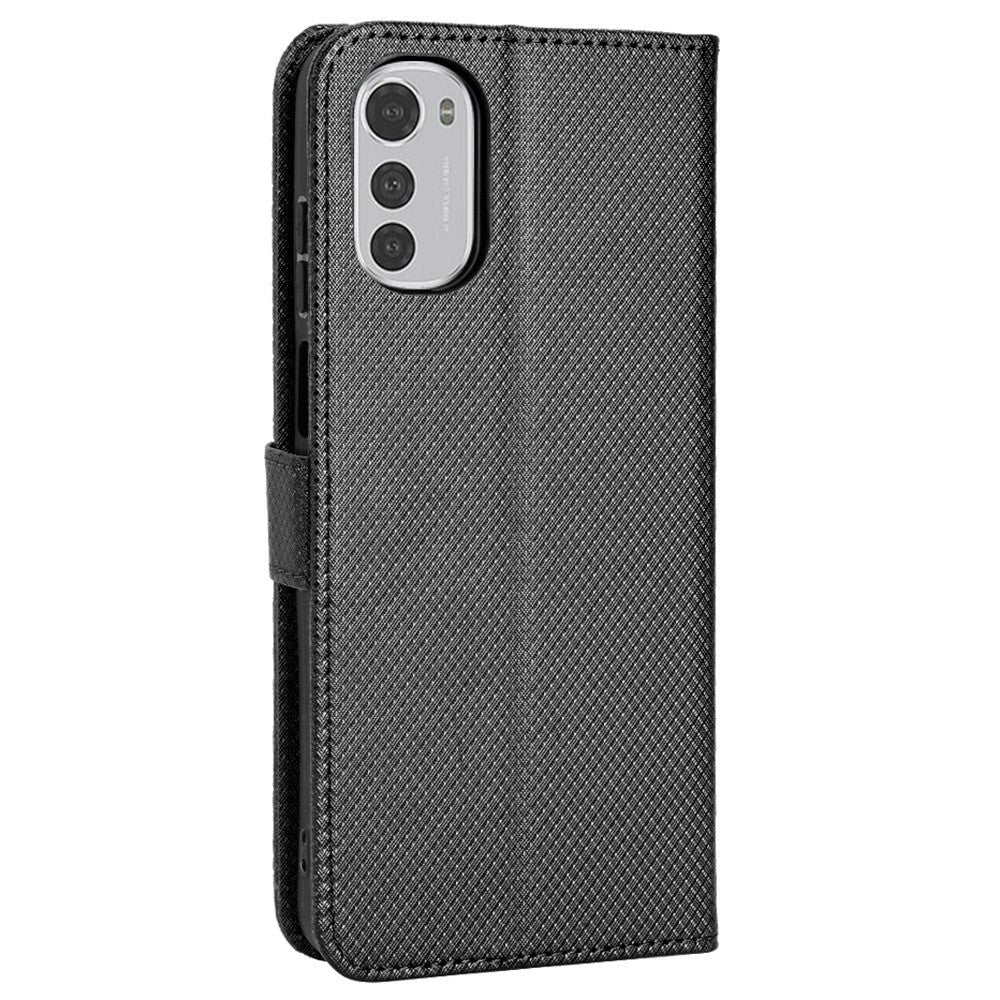 Motorola Moto E32 / E32s Leather Flip Cover m. Diamanttekstur - Svart