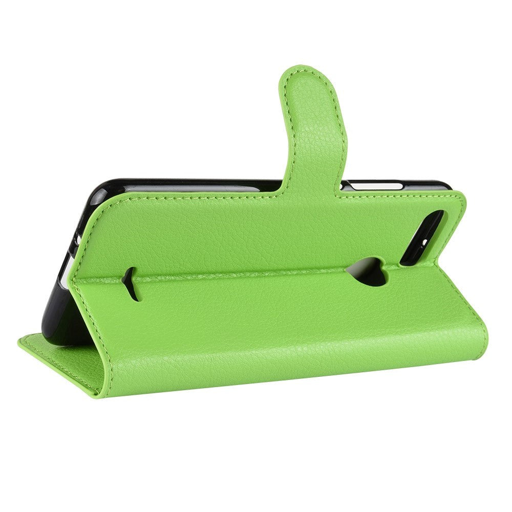 Xiaomi Redmi 6 Litchi Texture skinnstativdeksel m. Lommebok Grønn