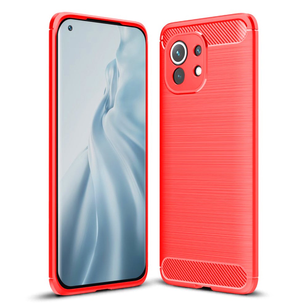 Xiaomi Mi 11 børstet karbonfiber bakdeksel - rød