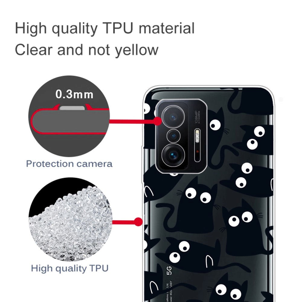Xiaomi 11T / 11T Pro fleksibelt plastbakdeksel m. Trykk - Svarte katter
