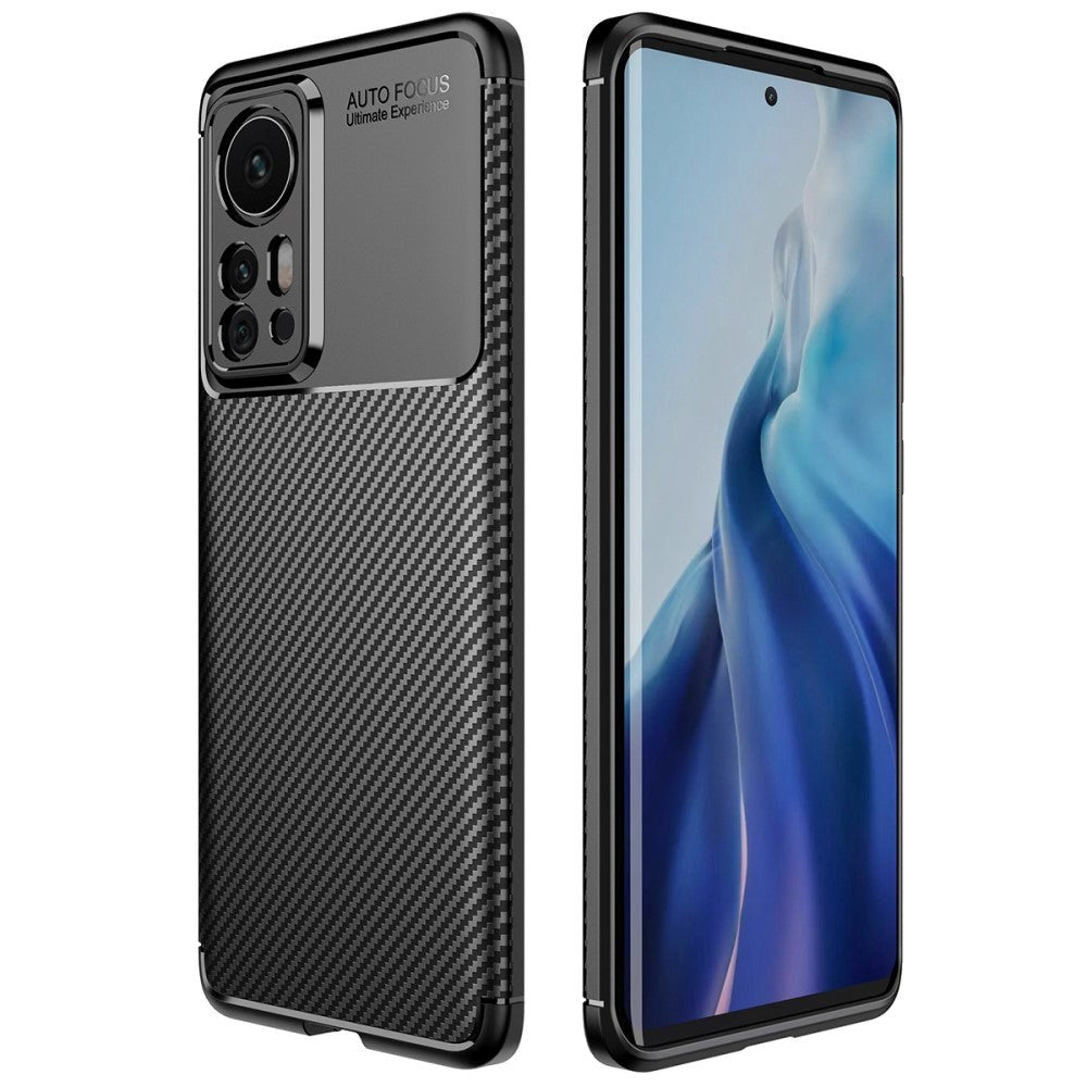 Xiaomi 12 Pro Carbon Fiber Fleksibelt Plastik Cover - Sort