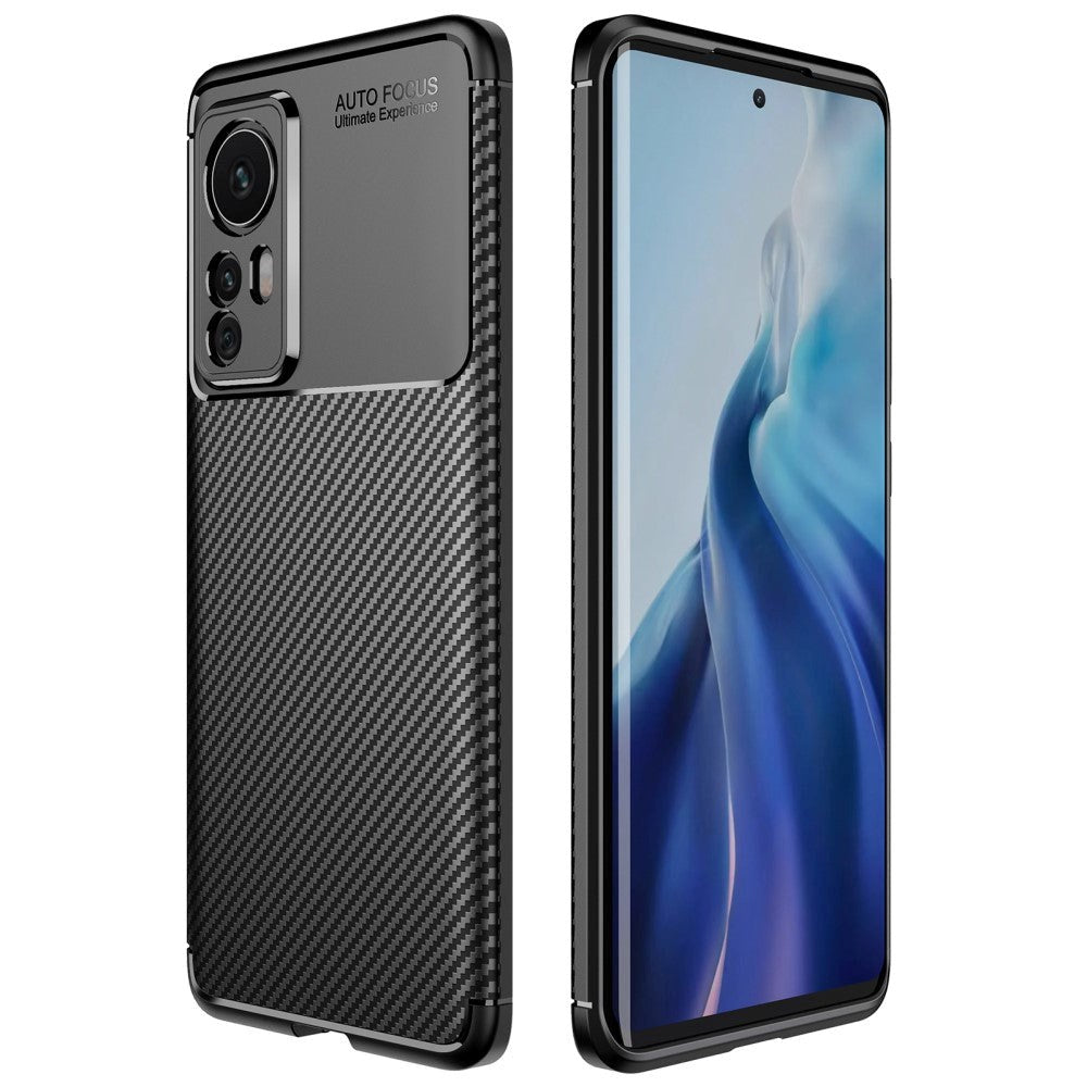 Xiaomi 12 / 12X Carbon Fiber Fleksibelt Plastik Cover - Sort