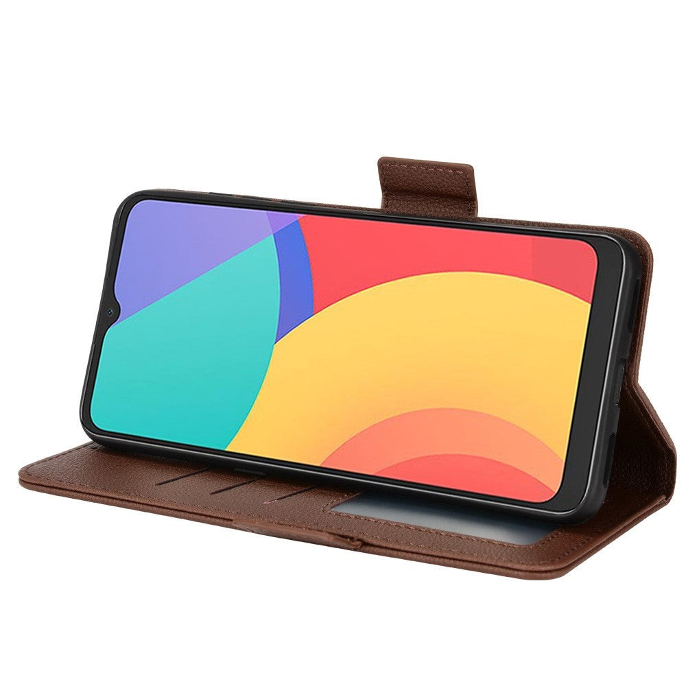Alcatel 1S (2021) / 3L (2021) PU Litchi Leather Flip Cover m. Lommebok - Brun