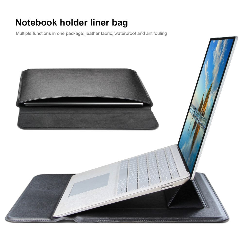 Trefoldet MacBook-omslag i skinn 15-16" (37 x 27 cm) - Svart