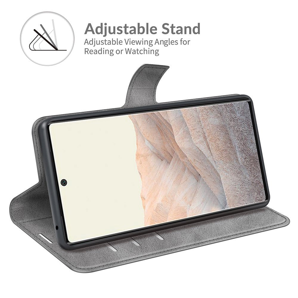 Google Pixel 6 Pro Leather Flip Cover m. Kortholder & Magnetisk Åpne/Lukke funksjon - Grå