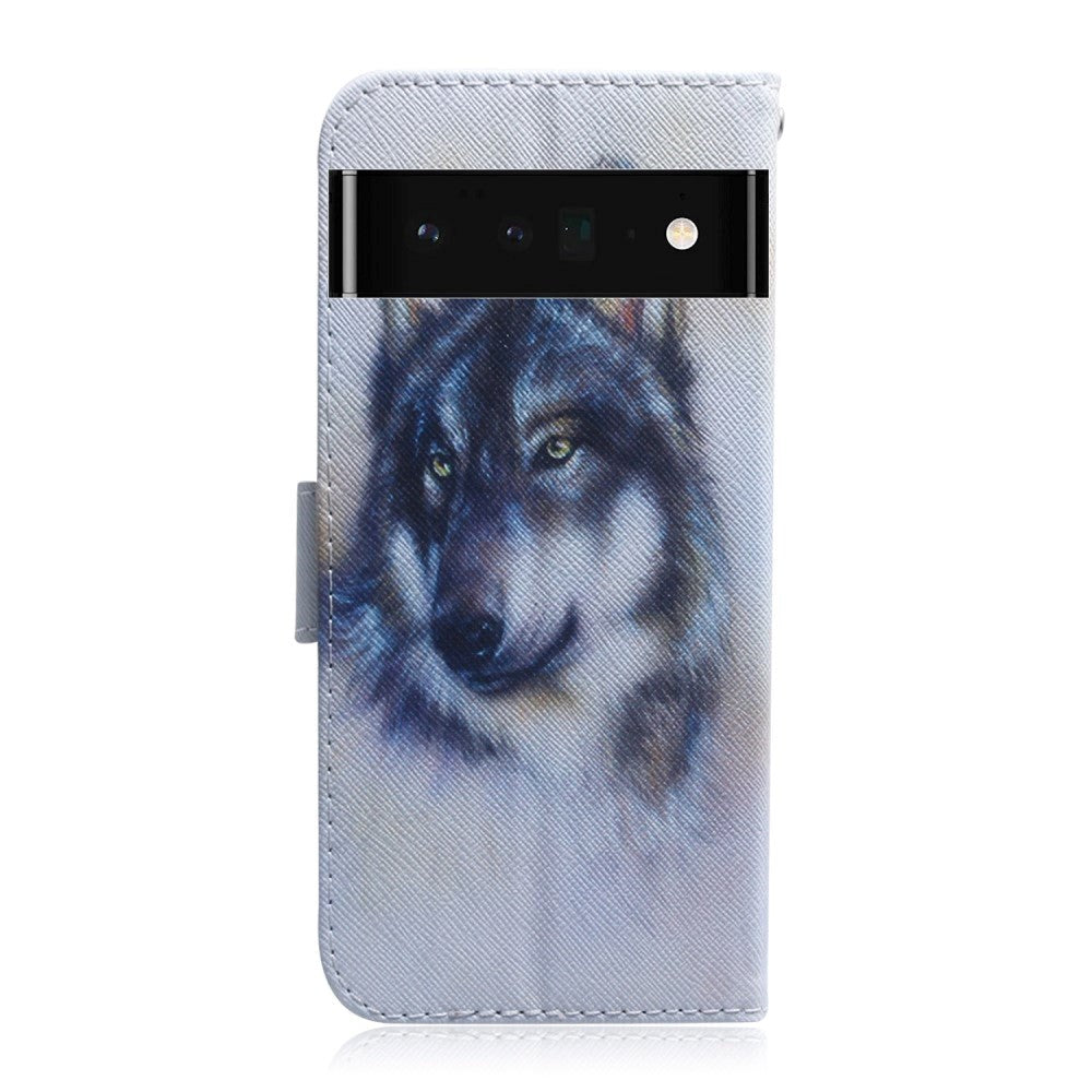 Google Pixel 6 Pro Leather Flip Cover m. Lommebok og trykk - Wolf