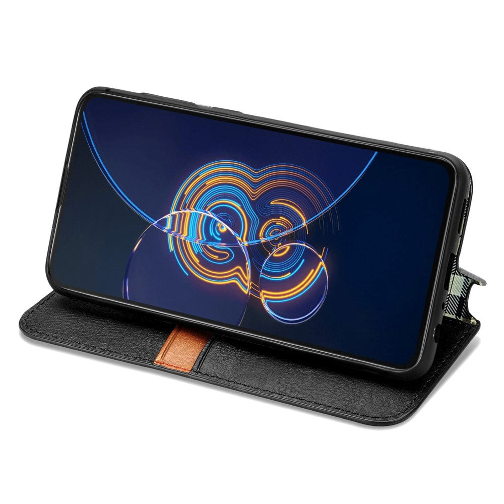 Asus Zenfone 8 Flip Retro Pattern Leather Flip Cover m. Lommebok - Svart