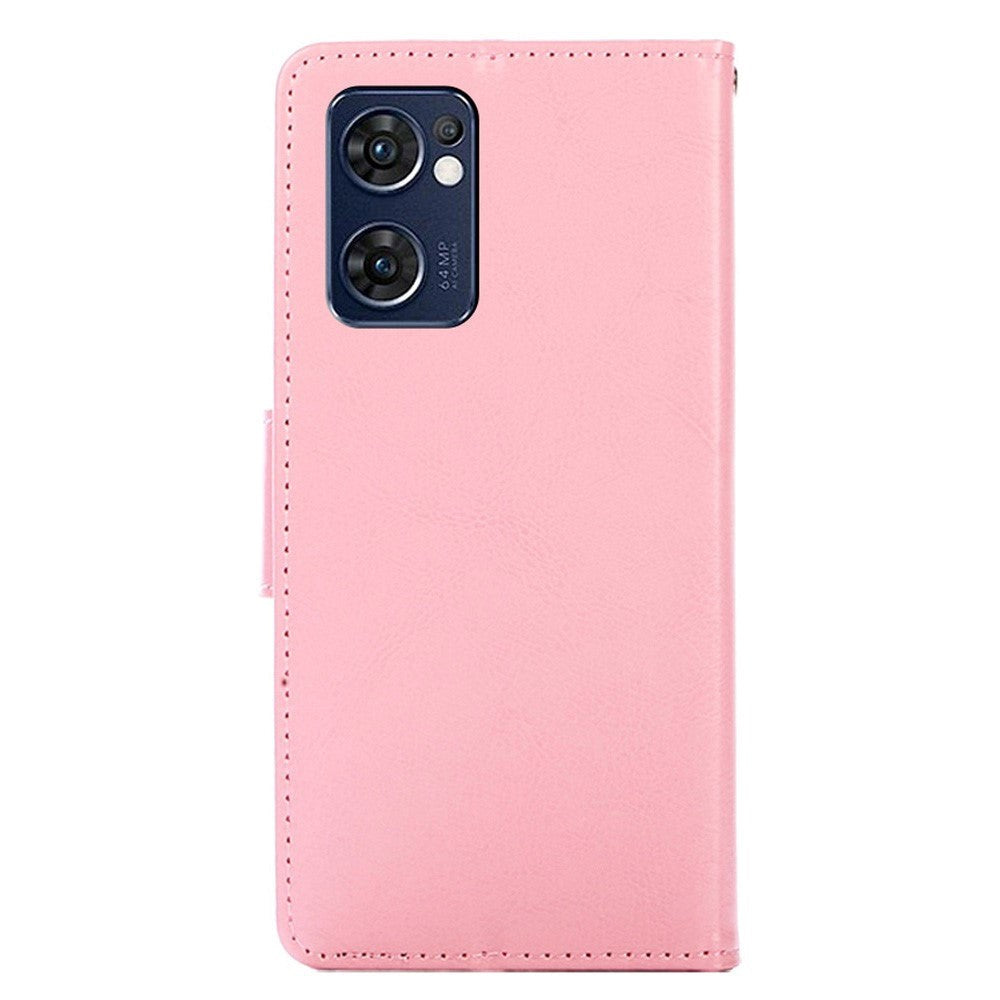 Oppo Find X5 Lite Leather Flip Cover m. Lommebok og magnetisk lukking - Rosa