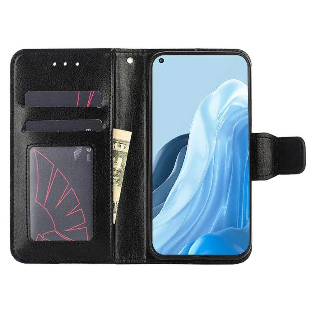 Oppo Find X5 Lite Leather Flip Cover m. Lommebok og magnetisk lukking - svart