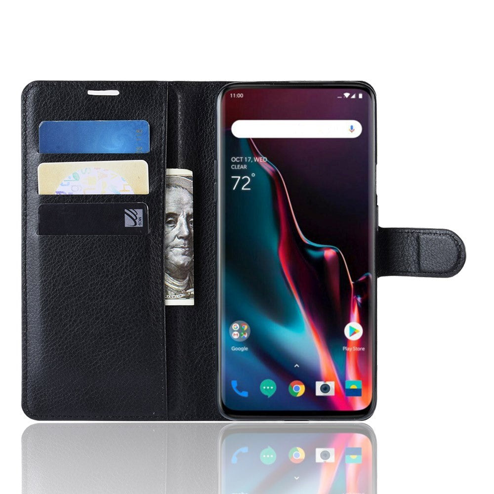 OnePlus 7 Pro Leather Flip Cover m. Lommebok og stativ - Svart
