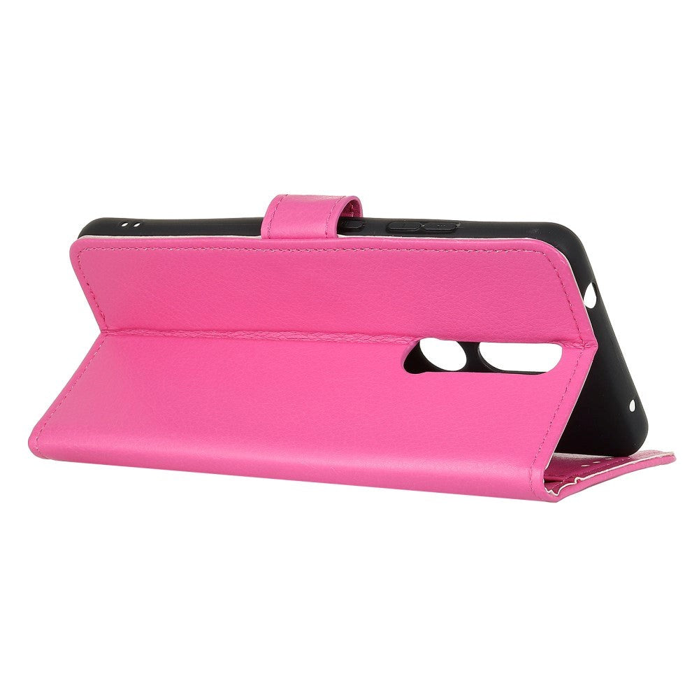 Nokia 2.4 Litchi skinndeksel m. Lommebok - Rosa