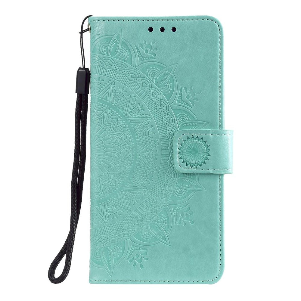 Nokia 2.4 Leather Flip Cover - Mandala Mønster Cyan