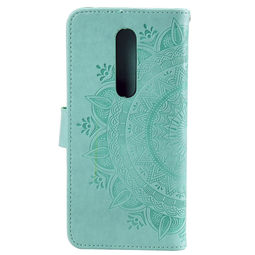 Nokia 2.4 Leather Flip Cover - Mandala Mønster Cyan