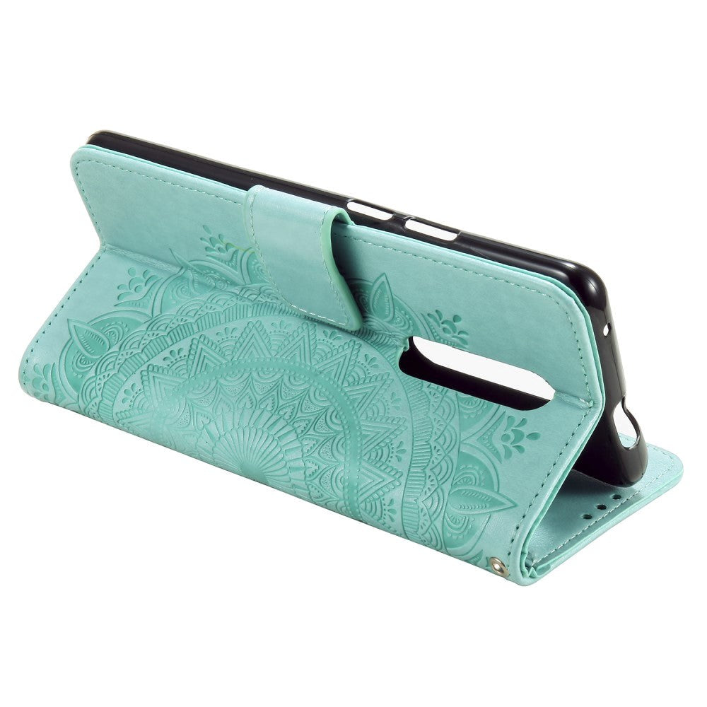 Nokia 2.4 Leather Flip Cover - Mandala Mønster Cyan