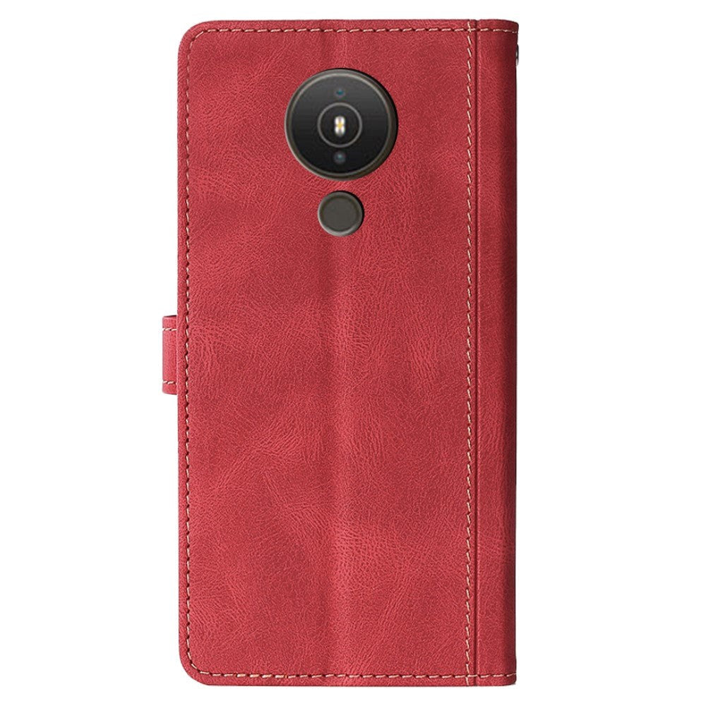Nokia 1.4 Rustikk Tofarget Leather Flip Cover m. Lommebok - Rød / Svart