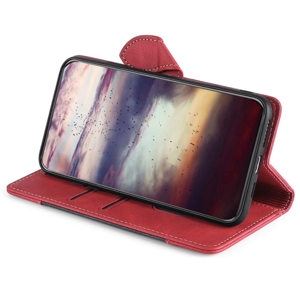 Nokia 1.4 Rustikk Tofarget Leather Flip Cover m. Lommebok - Rød / Svart