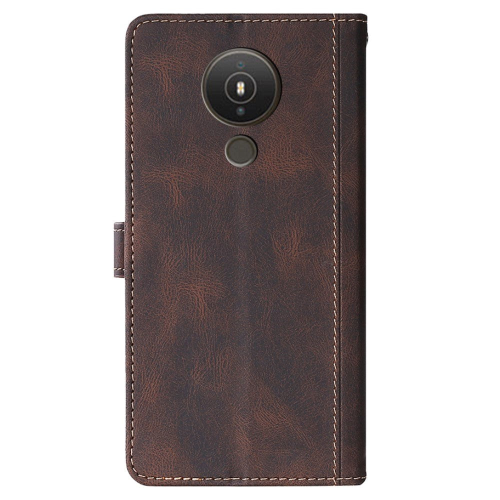Nokia 1.4 Rustikk Tofarget Leather Flip Cover m. Lommebok - Mørkebrun / Brun