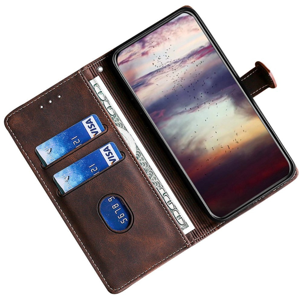 Nokia 1.4 Rustikk Tofarget Leather Flip Cover m. Lommebok - Mørkebrun / Brun