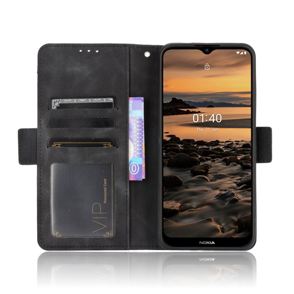 Nokia 1.4 Leather Flip Cover m. Stativ / kortholder & ekstra kortlomme - svart