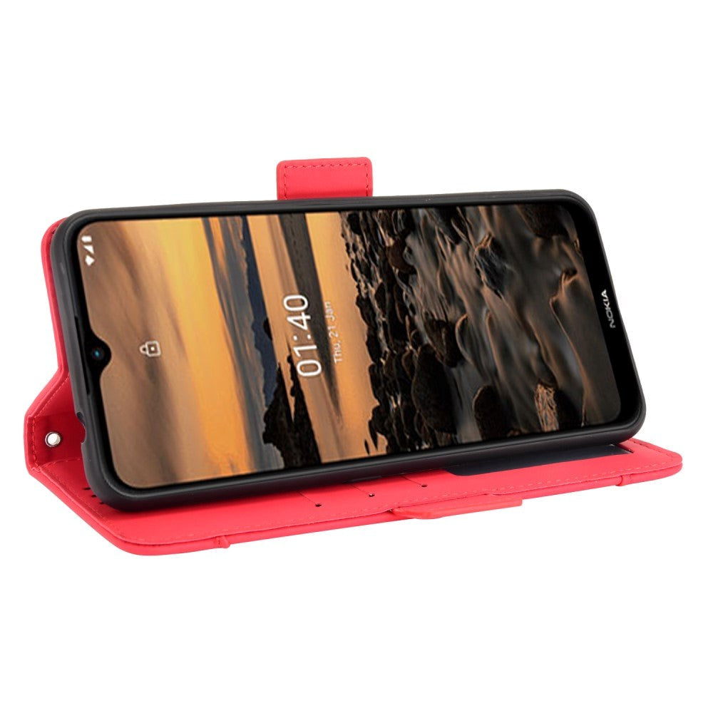 Nokia 1.4 Leather Flip Cover m. Stativ / kortholder og ekstra kortlomme - rød