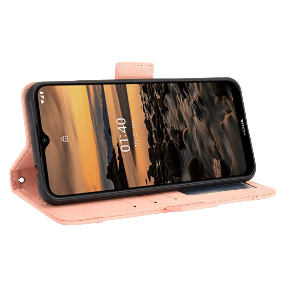 Nokia 1.4 Leather Flip Cover m. Stativ / kortholder & ekstra kortlomme - rosa