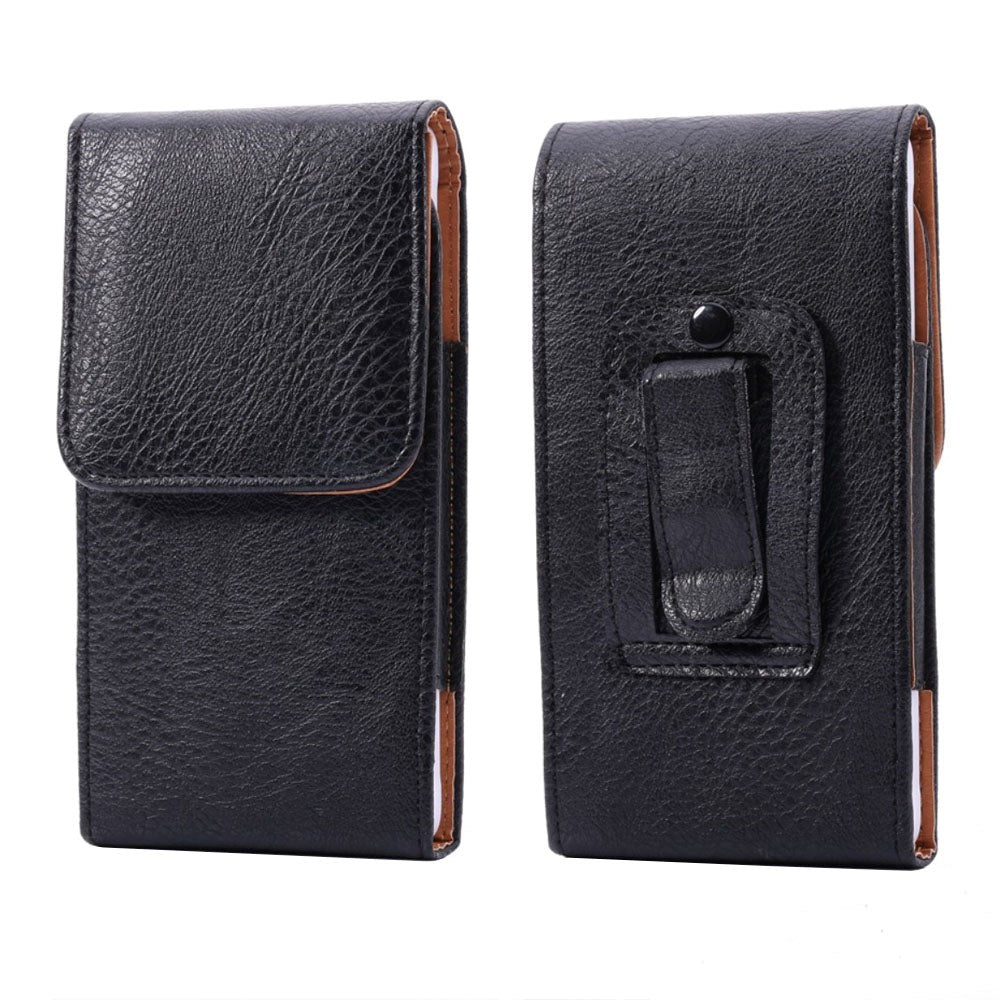 Universal Leather Flip Cover for Mobiler Svart - (Maks. Mobil: 165 x 83 x 18 mm)