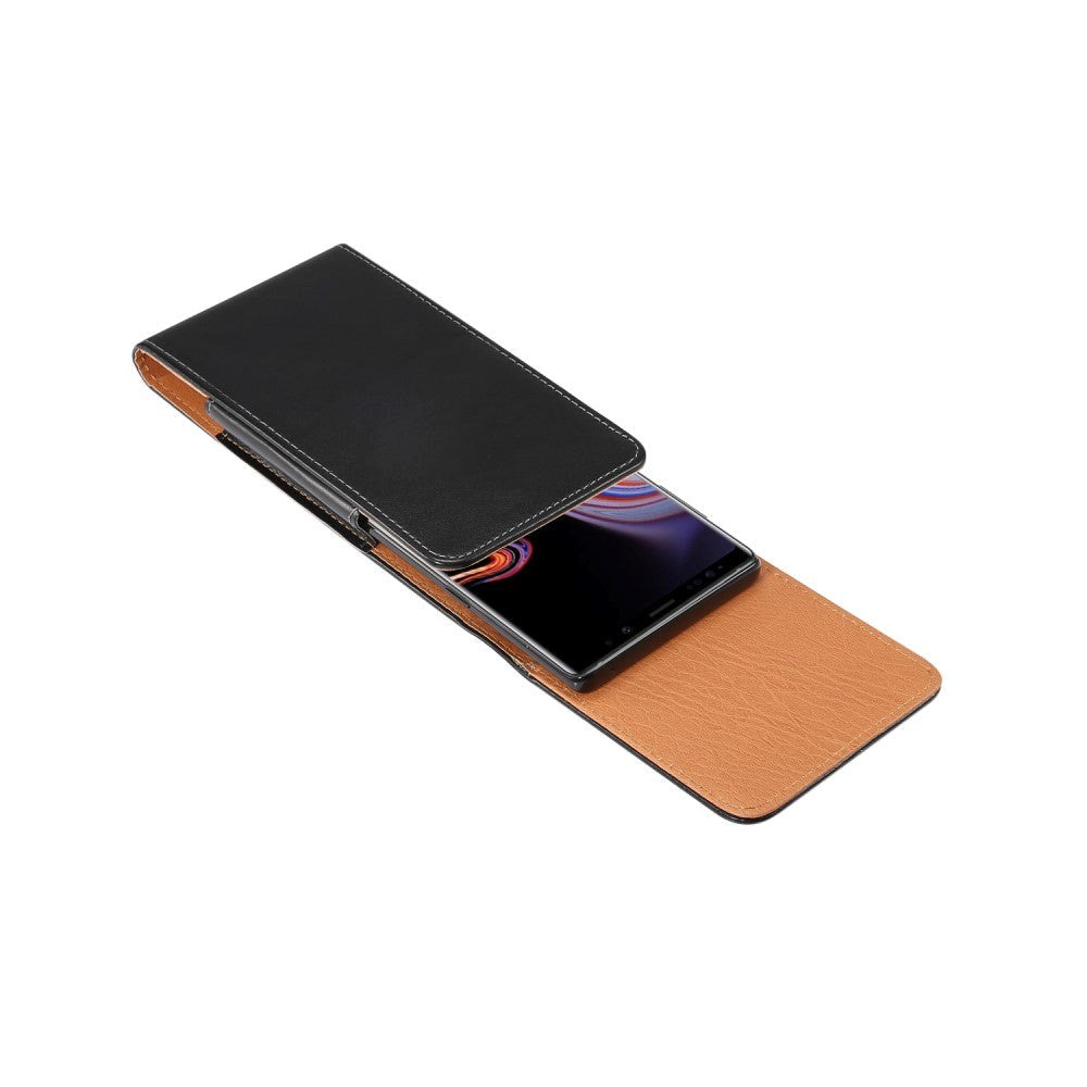 Universal Soft Læder Flipcover til Mobil Sort - (Maks. Mobil: 165 x 83 x 18 mm)