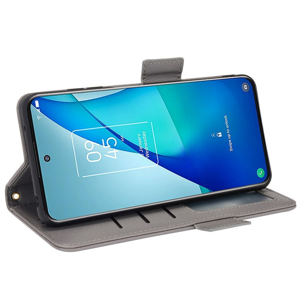 TCL 20L PU Litchi Leather Flip Cover m. Lommebok - Grå