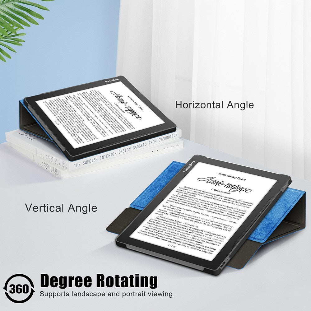 EIDERWOOD PocketBook InkPad Lite Leather Flip Cover m. 360 graders stativ og penneholder - blå
