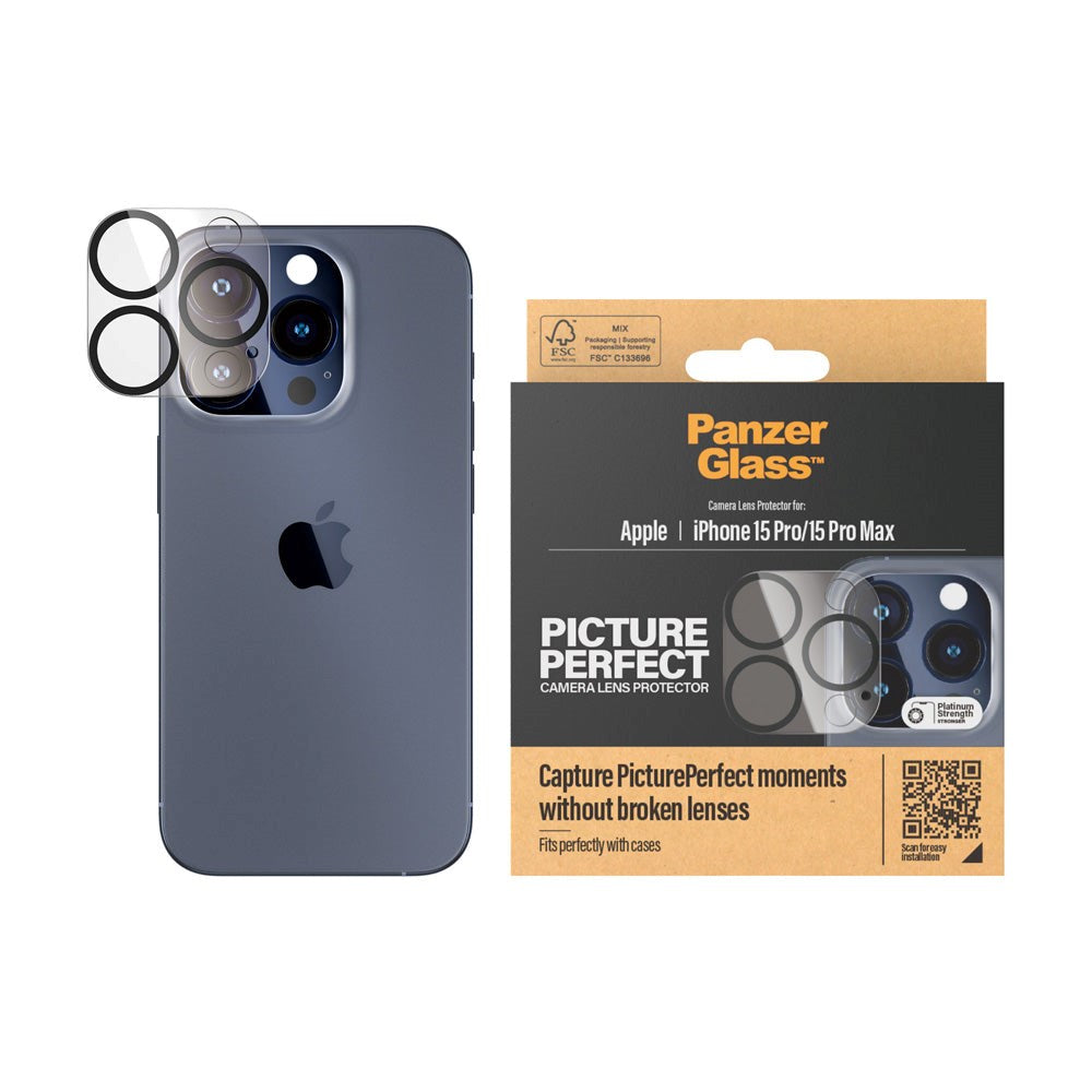 iPhone 15 Pro / 15 Pro Max PanzerGlass PicturePerfect - Beskyttelse til Kamera - Platinum Strength - Gennemsigtig / Sort