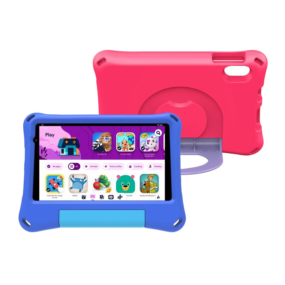 Børnetablet 8" Denver TIO-80115KBUP med Android 16 & 4 RAM & 64 GB - 4.000mAh - 2 x Børnecover Medfølger - Grå / Lyserød / Blå