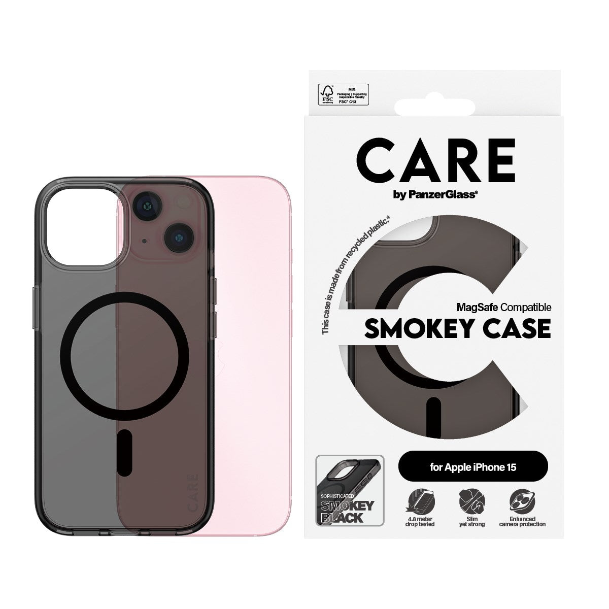 CARE by PanzerGlass iPhone 15 FLAGSHIP Urban Combat-deksel - MagSafe-kompatibel - Smokey / Svart