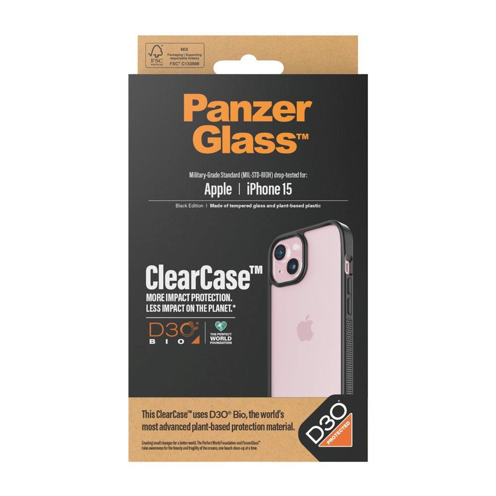 iPhone 15 Bakdeksel PanzerGlass D3O Bio ClearCase - Black Edge