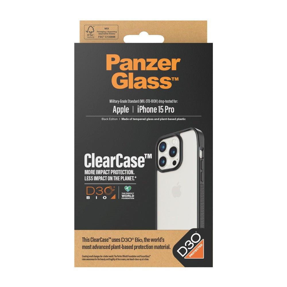 iPhone 15 Pro Bakdeksel PanzerGlass D3O Bio ClearCase - Black Edge