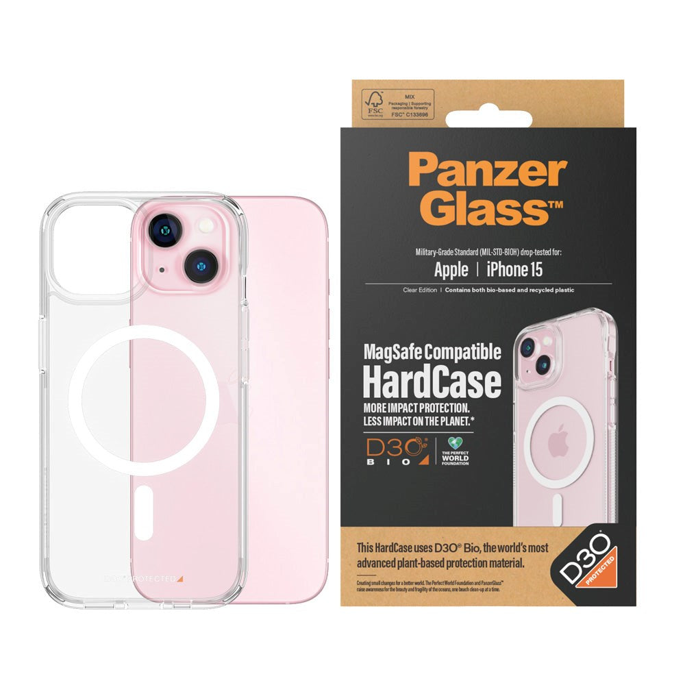 iPhone 15 bakdeksel PanzerGlass D3O® Bio HardCase - MagSafe-kompatibel - Gjennomsiktig