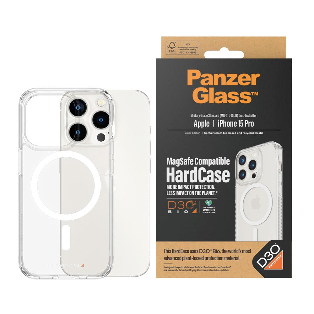 iPhone 15 Pro Bakdeksel PanzerGlass D3O® Bio HardCase - MagSafe-kompatibel - Gjennomsiktig