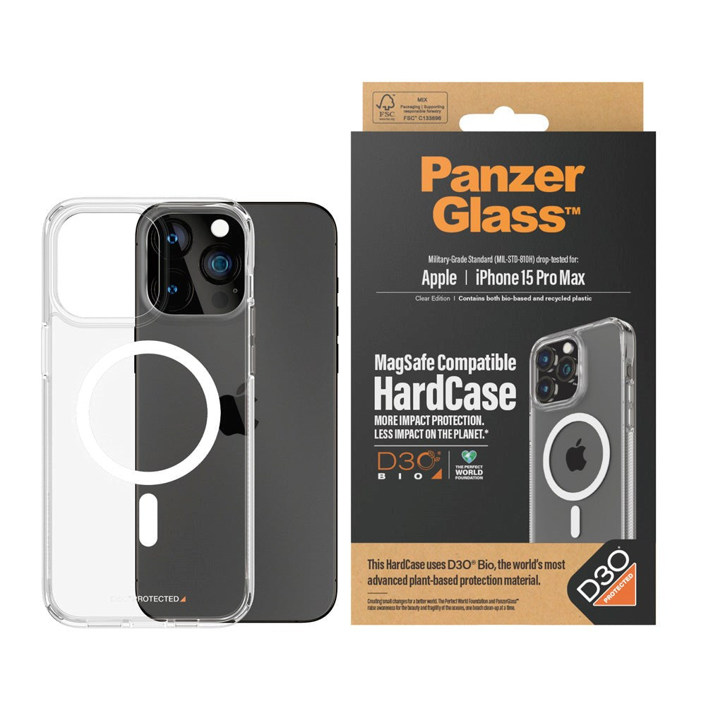 iPhone 15 Pro Max bakdeksel PanzerGlass D3O® Bio HardCase - MagSafe-kompatibel - Gjennomsiktig