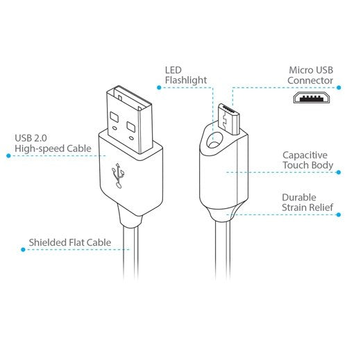 Naztech Micro-USB-kabel med Lys - Sort
